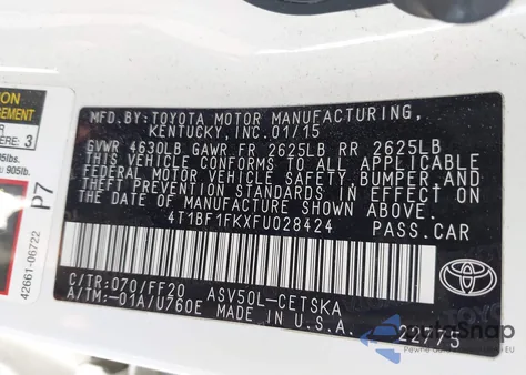 2015 Toyota Camry Se from USA, damaged, VIN 4T1BF1FKXFU028424